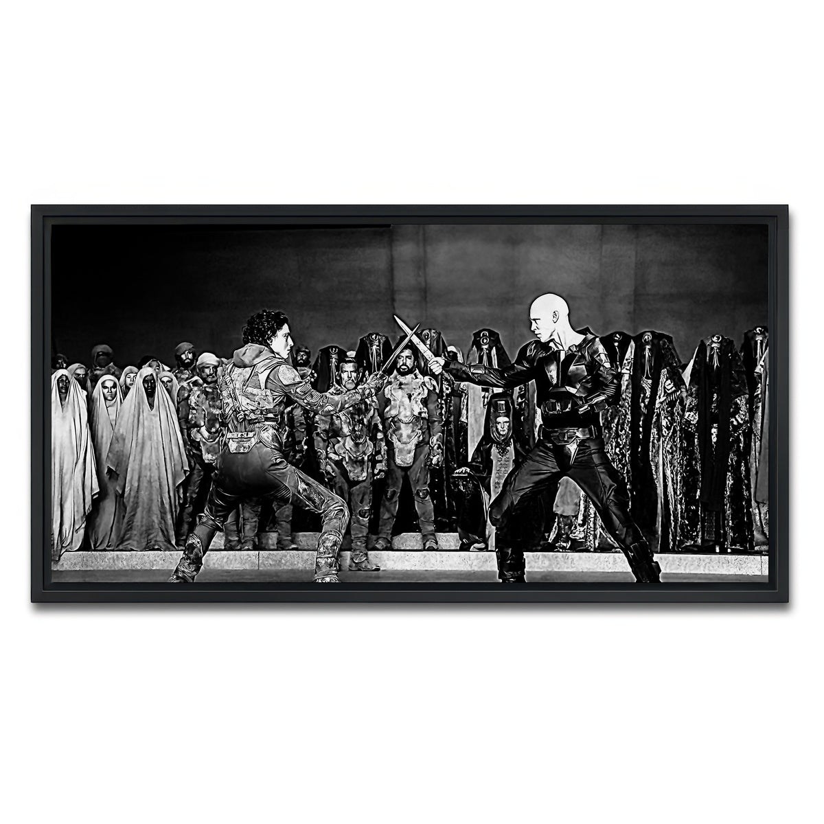 AUTO-MOCKUP WHITE | Paul Vs. Feyd Rautha Grayscale | 1 Piece | Black Framed Canvas | group=2x1