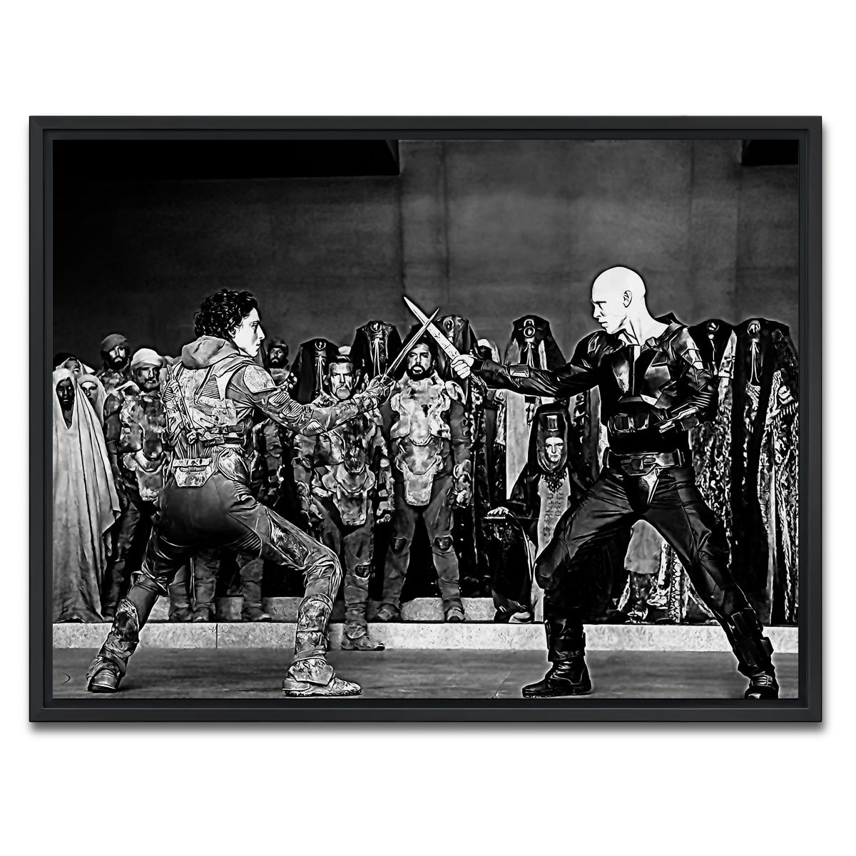AUTO-MOCKUP WHITE | Paul Vs. Feyd Rautha Grayscale | 1 Piece | Black Framed Canvas | group=4x3