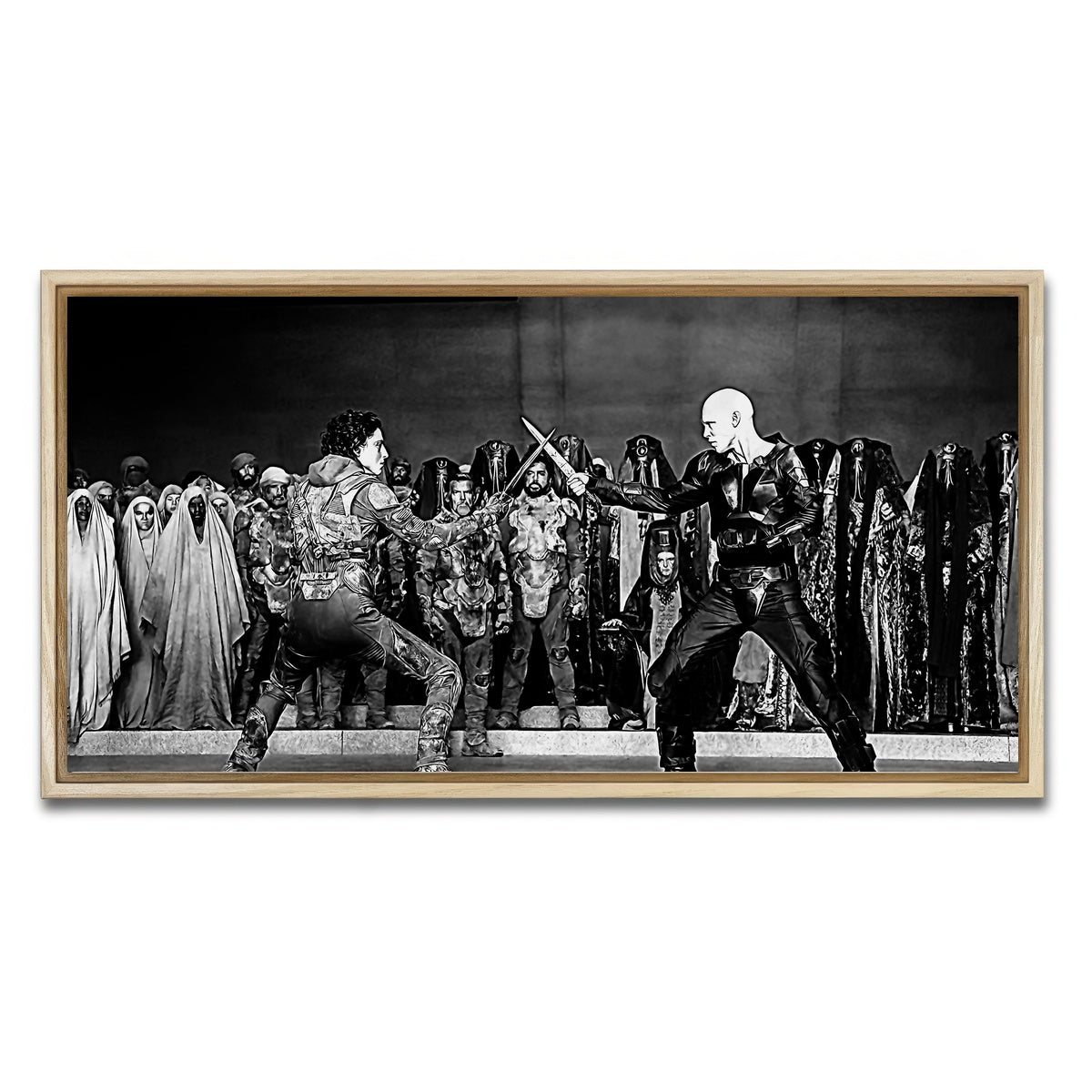 AUTO-MOCKUP WHITE | Paul Vs. Feyd Rautha Grayscale | 1 Piece | Natural Framed Canvas | group=2x1