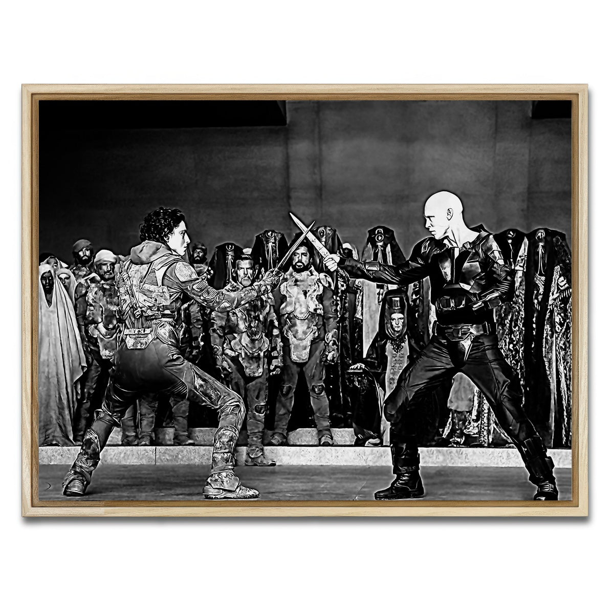 AUTO-MOCKUP WHITE | Paul Vs. Feyd Rautha Grayscale | 1 Piece | Natural Framed Canvas | group=4x3