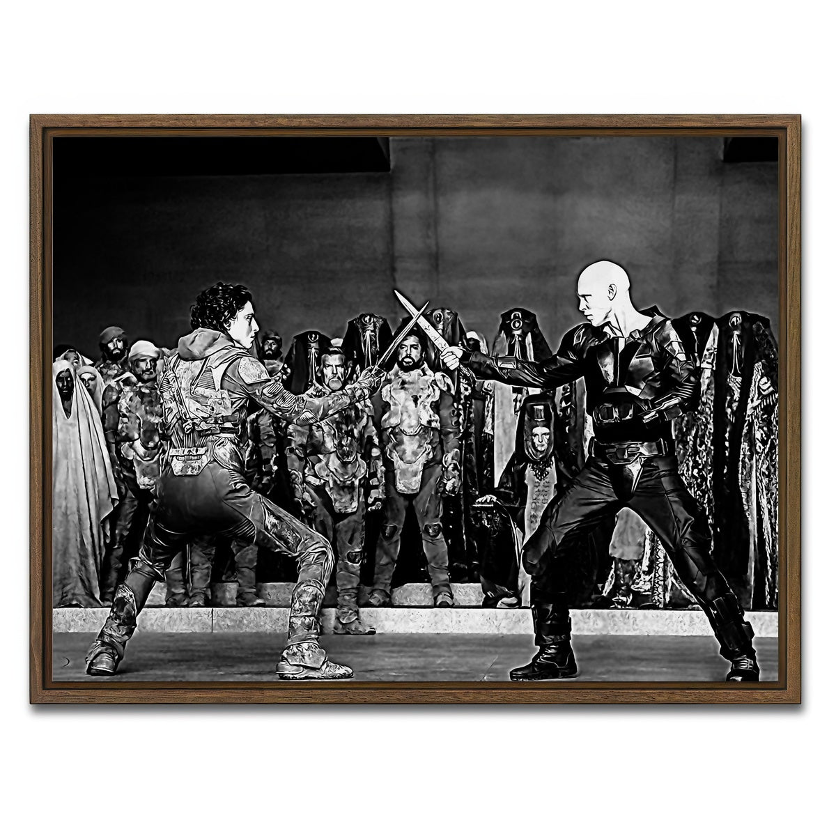 AUTO-MOCKUP WHITE | Paul Vs. Feyd Rautha Grayscale | 1 Piece | Walnut Framed Canvas | group=4x3