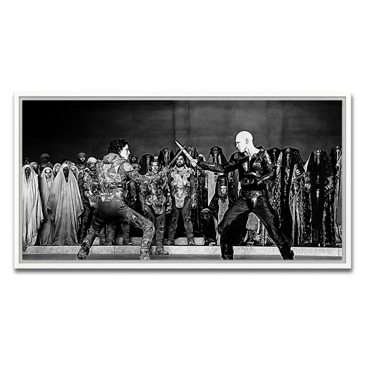 AUTO-MOCKUP WHITE | Paul Vs. Feyd Rautha Grayscale | 1 Piece | White Framed Canvas | group=2x1