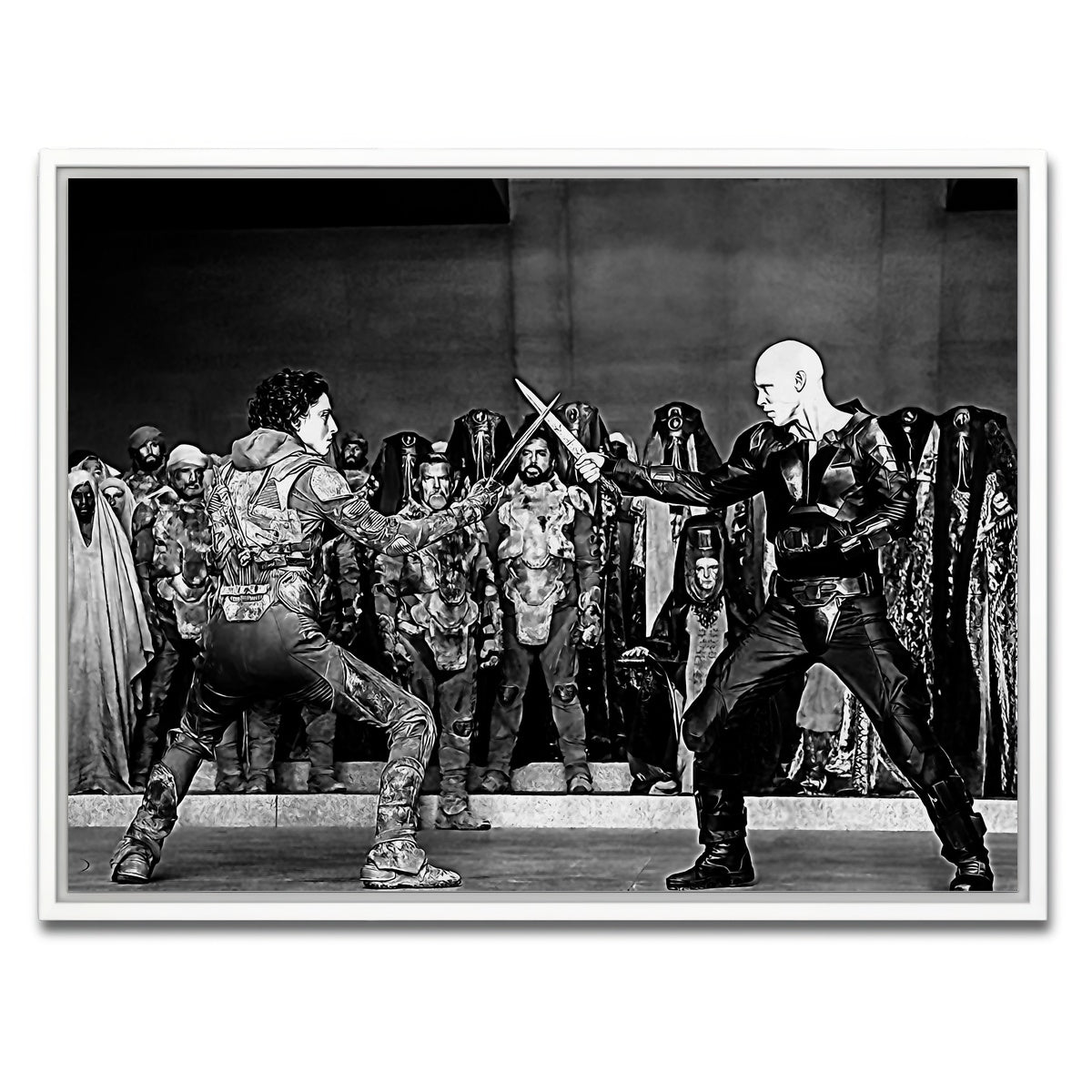 AUTO-MOCKUP WHITE | Paul Vs. Feyd Rautha Grayscale | 1 Piece | White Framed Canvas | group=4x3