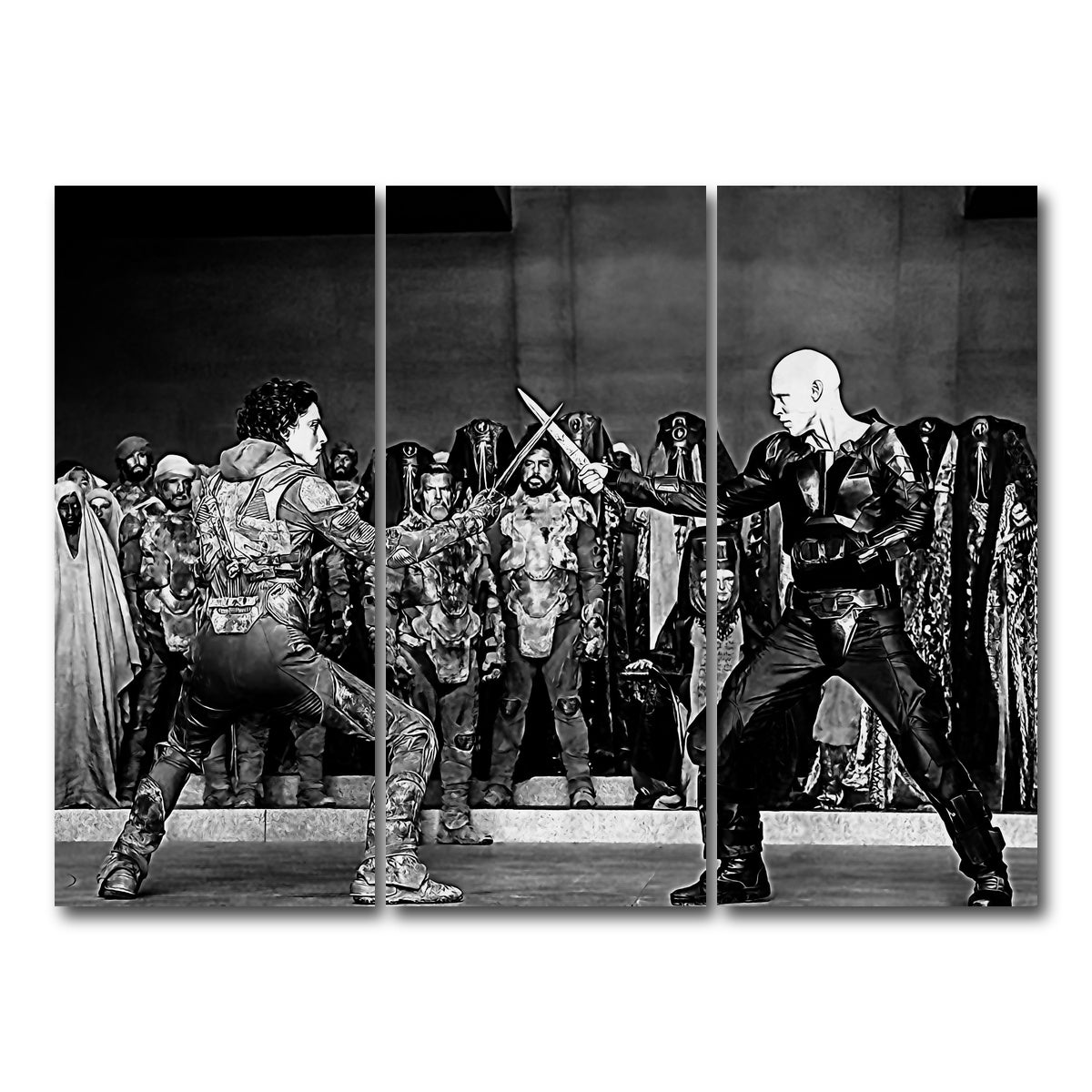 AUTO-MOCKUP WHITE | Paul Vs. Feyd Rautha Grayscale | 3 Piece | Gallery Wrap Canvas | group=8x18