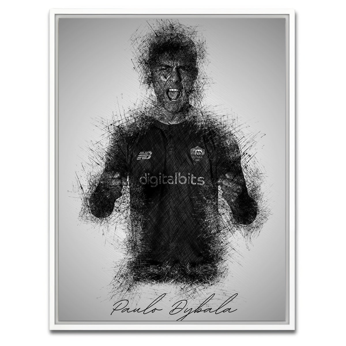 AUTO-MOCKUP WHITE | Paulo Dybala Sketch | 1 Piece | White Framed Canvas | group=3x4