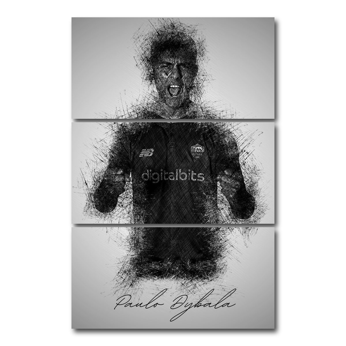 AUTO-MOCKUP WHITE | Paulo Dybala Sketch | 3 Piece | Gallery Wrap Canvas | group=12x24_stacked