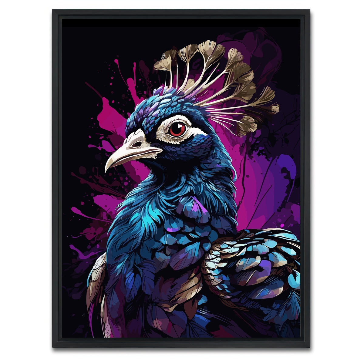 AUTO-MOCKUP WHITE | Peacock Animal Colorful | 1 Piece | Black Framed Canvas | group=3x4