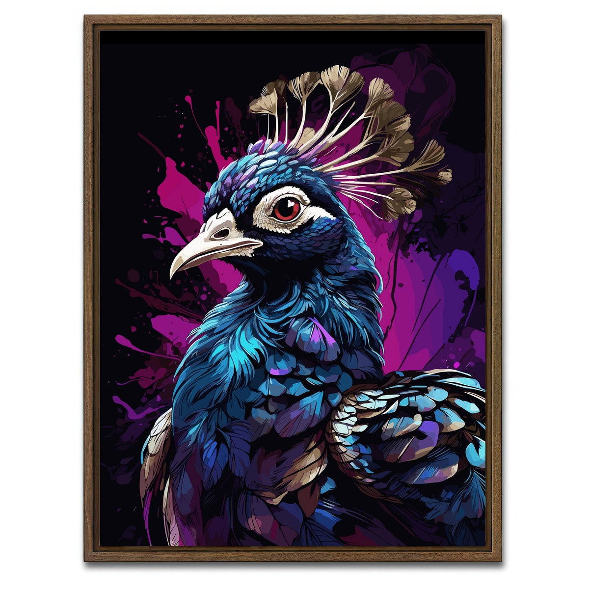 AUTO-MOCKUP WHITE | Peacock Animal Colorful | 1 Piece | Walnut Framed Canvas | group=3x4