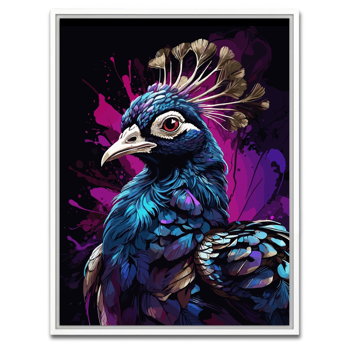 AUTO-MOCKUP WHITE | Peacock Animal Colorful | 1 Piece | White Framed Canvas | group=3x4