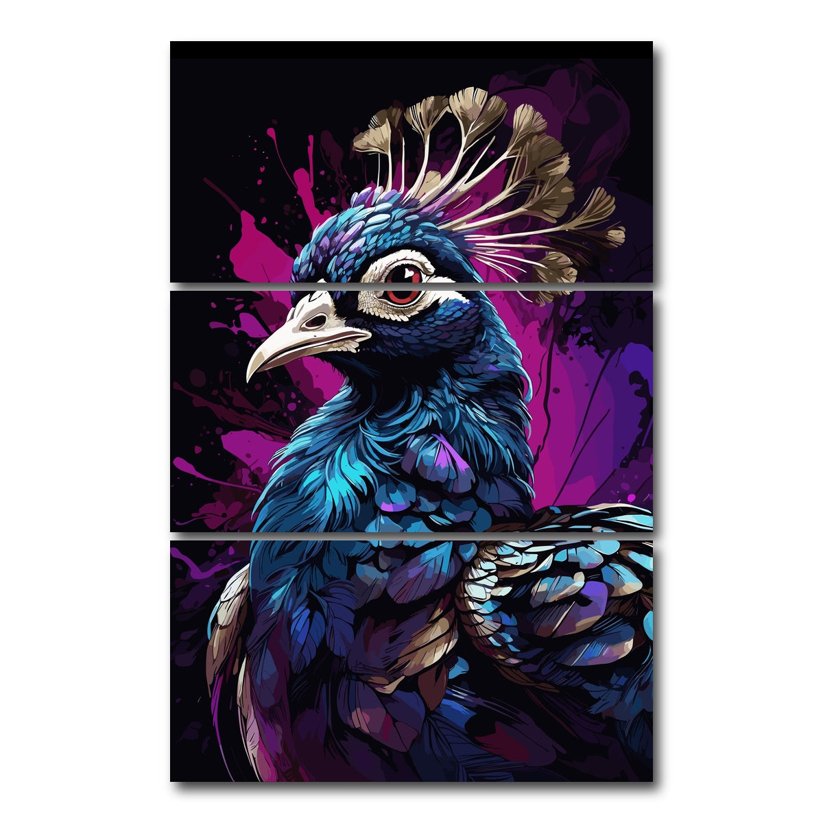 AUTO-MOCKUP WHITE | Peacock Animal Colorful | 3 Piece | Gallery Wrap Canvas | group=12x24_stacked