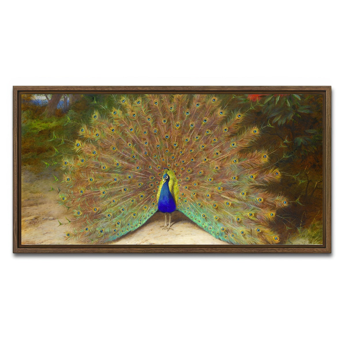 AUTO-MOCKUP WHITE | Peacock and Butterfly | 1 Piece | Walnut Framed Canvas | group=2x1