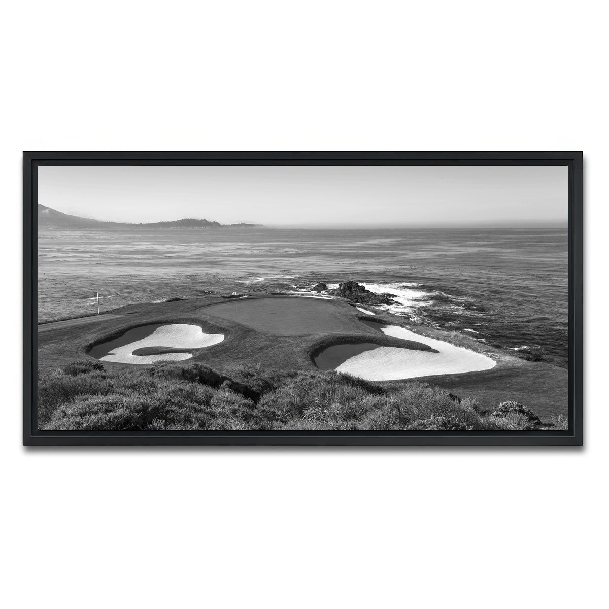 AUTO-MOCKUP WHITE | Pebble Beach Grayscale | 1 Piece | Black Framed Canvas | group=2x1