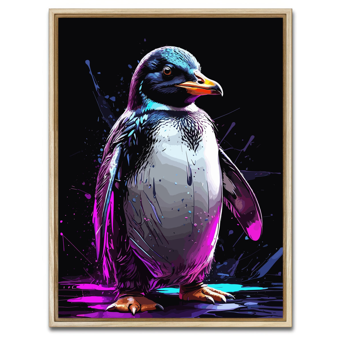 AUTO-MOCKUP WHITE | Penguin Animal Colorful Wall Art | 1 Piece | Natural Frame | group=3x4