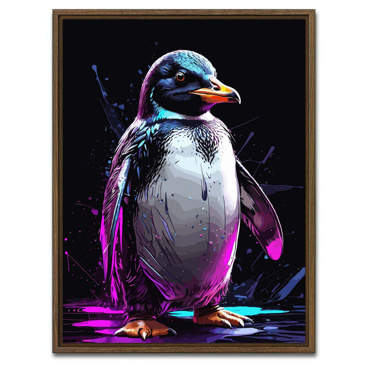 AUTO-MOCKUP WHITE | Penguin Animal Colorful Wall Art | 1 Piece | Walnut Frame | group=3x4