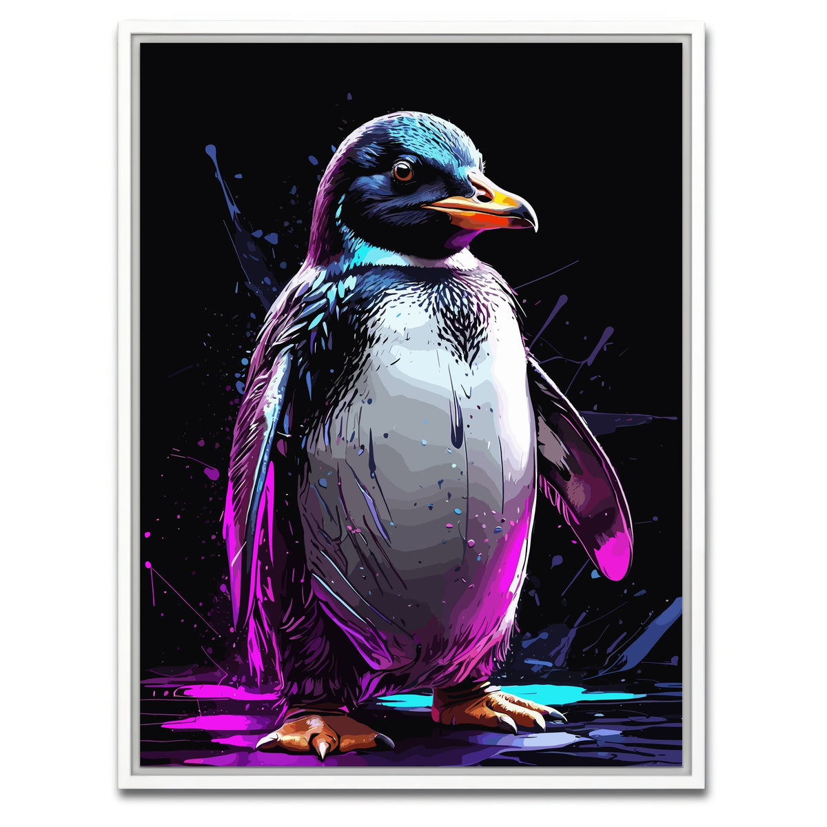 AUTO-MOCKUP WHITE | Penguin Animal Colorful Wall Art | 1 Piece | White Frame | group=3x4