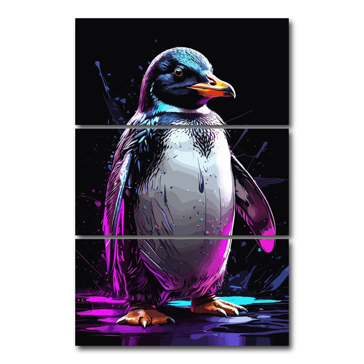 AUTO-MOCKUP WHITE | Penguin Animal Colorful Wall Art | 3 Piece | Gallery Wrapped | group=12x24_stacked