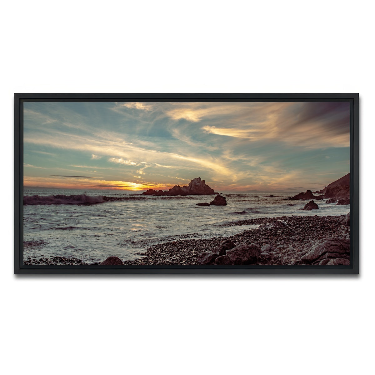 AUTO-MOCKUP WHITE | Pfieffer Beach Sunset | 1 Piece | Black Framed Canvas | group=2x1