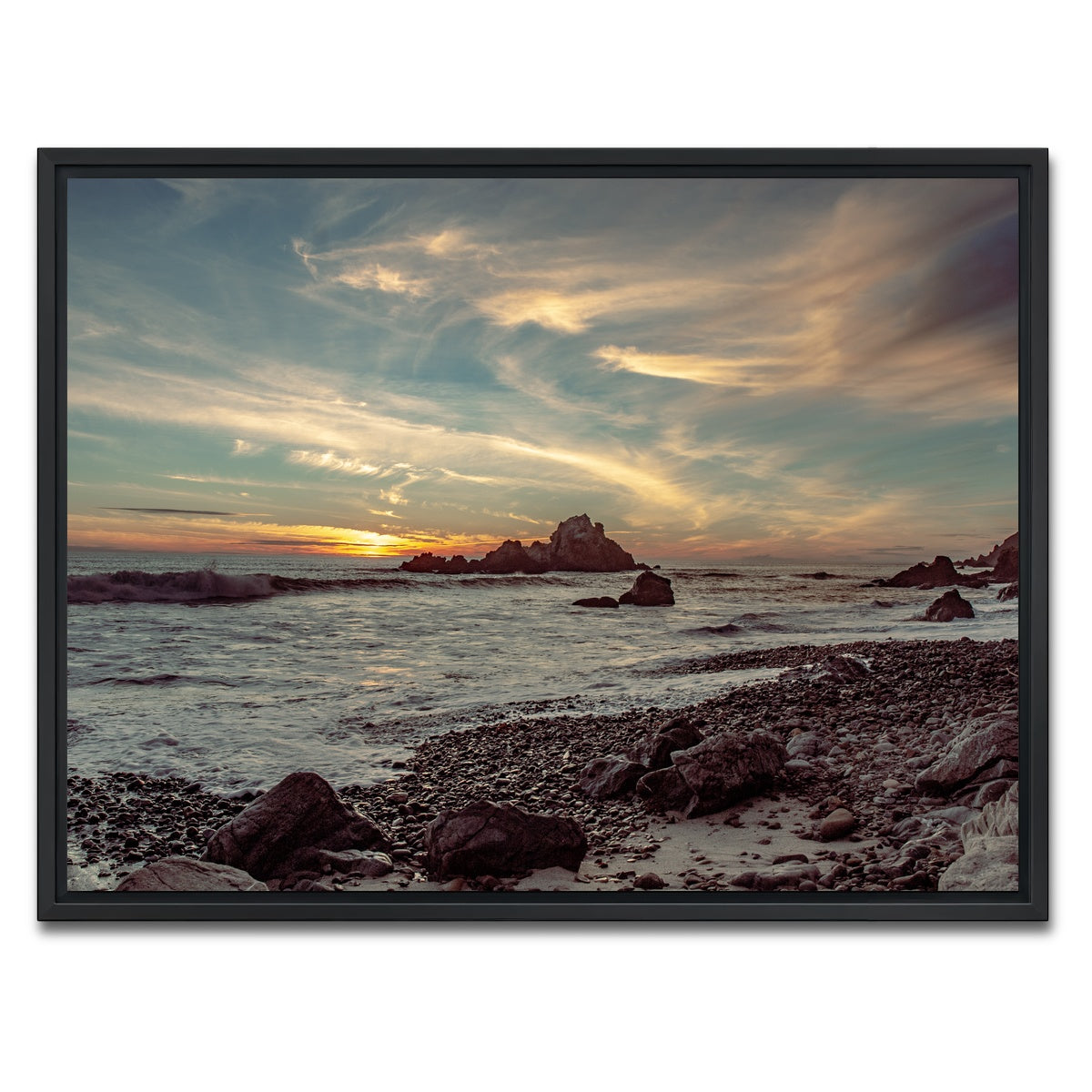 AUTO-MOCKUP WHITE | Pfieffer Beach Sunset | 1 Piece | Black Framed Canvas | group=4x3
