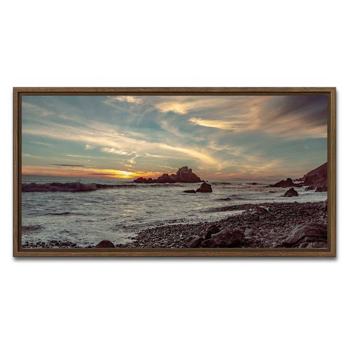 AUTO-MOCKUP WHITE | Pfieffer Beach Sunset | 1 Piece | Walnut Framed Canvas | group=2x1