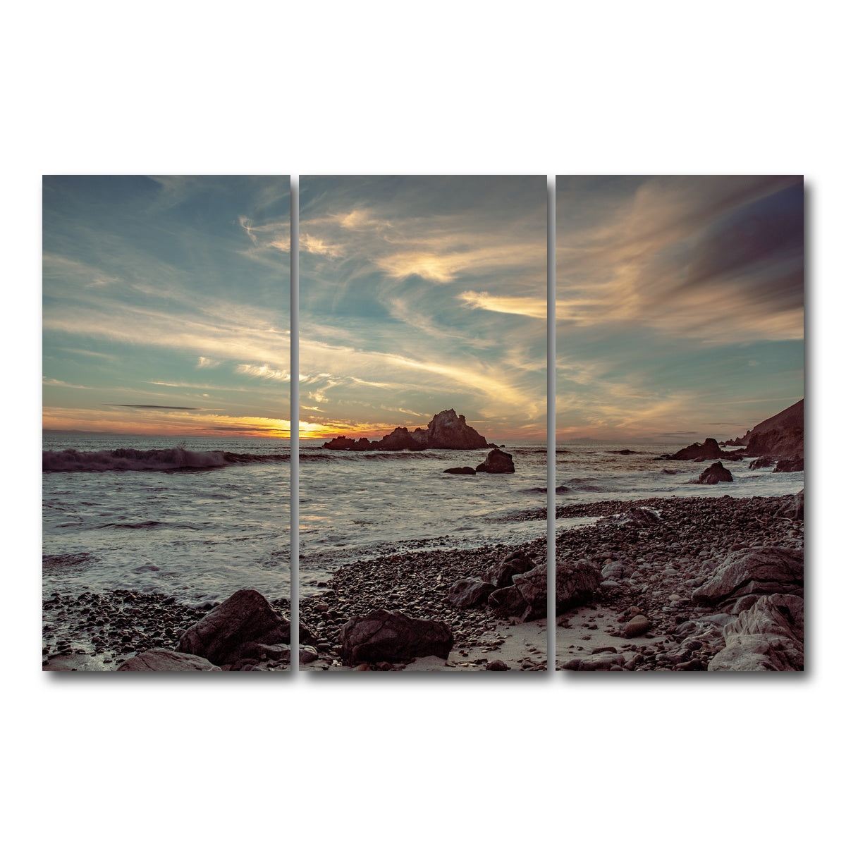 AUTO-MOCKUP WHITE | Pfieffer Beach Sunset | 3 Piece | Gallery Wrap Canvas | group=12x24