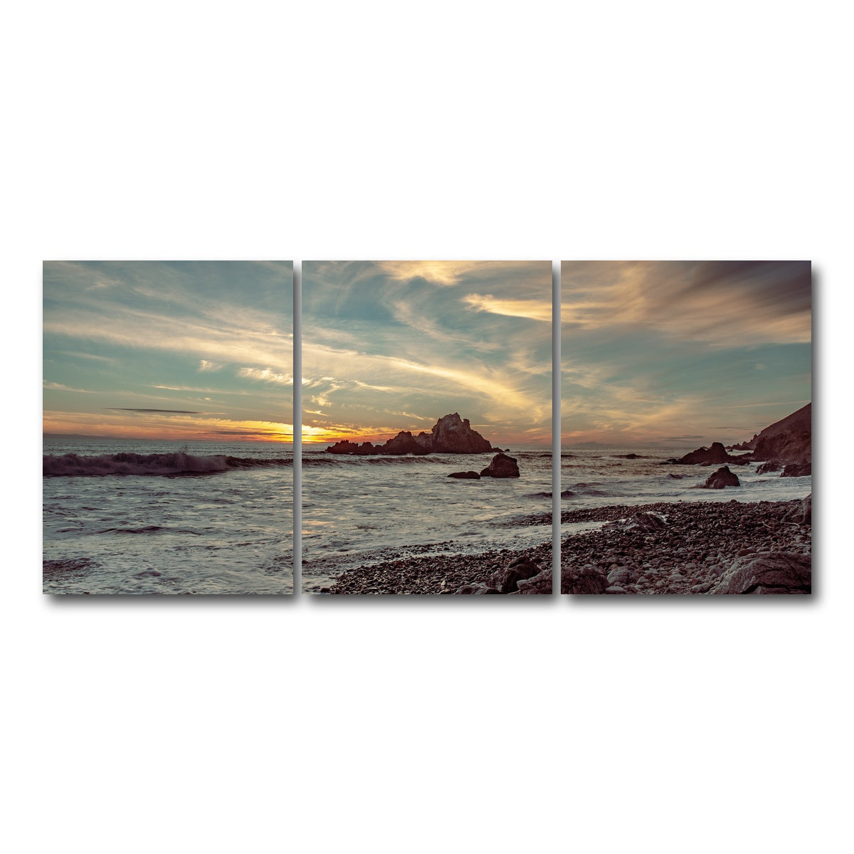 AUTO-MOCKUP WHITE | Pfieffer Beach Sunset | 3 Piece | Gallery Wrap Canvas | group=18x24
