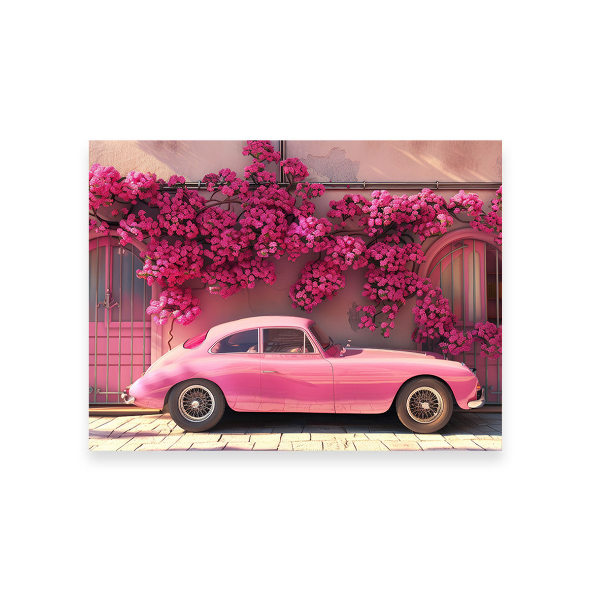 Pink Car and Flowers Wall Art