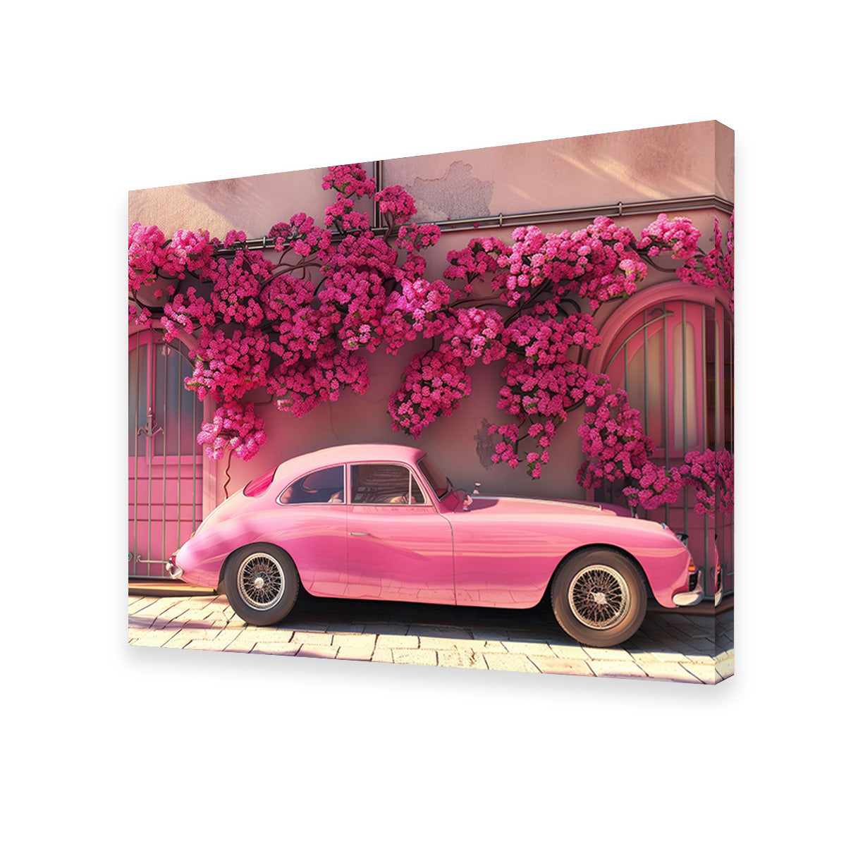 Pink Car and Flowers Wall Art