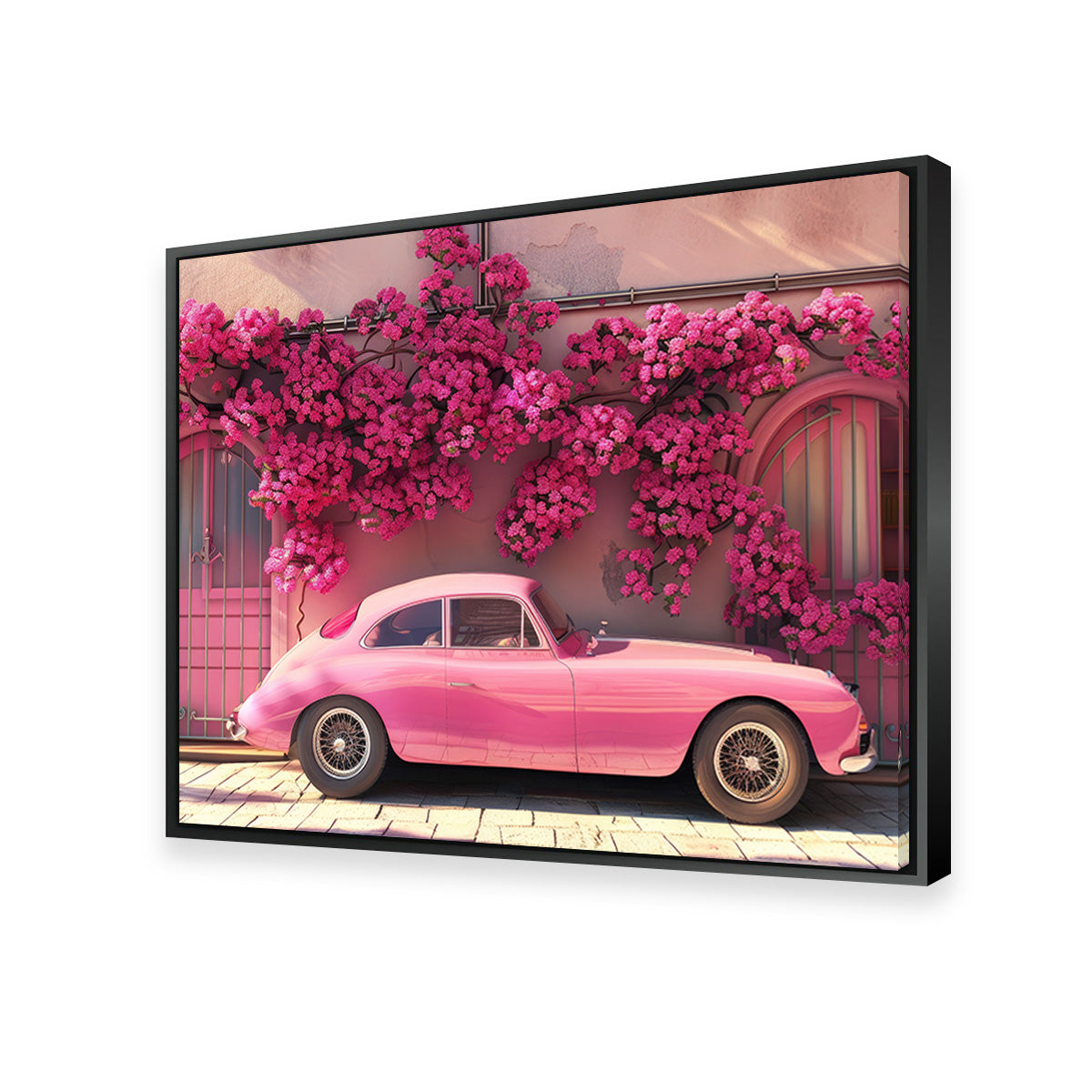 Pink Car and Flowers Wall Art