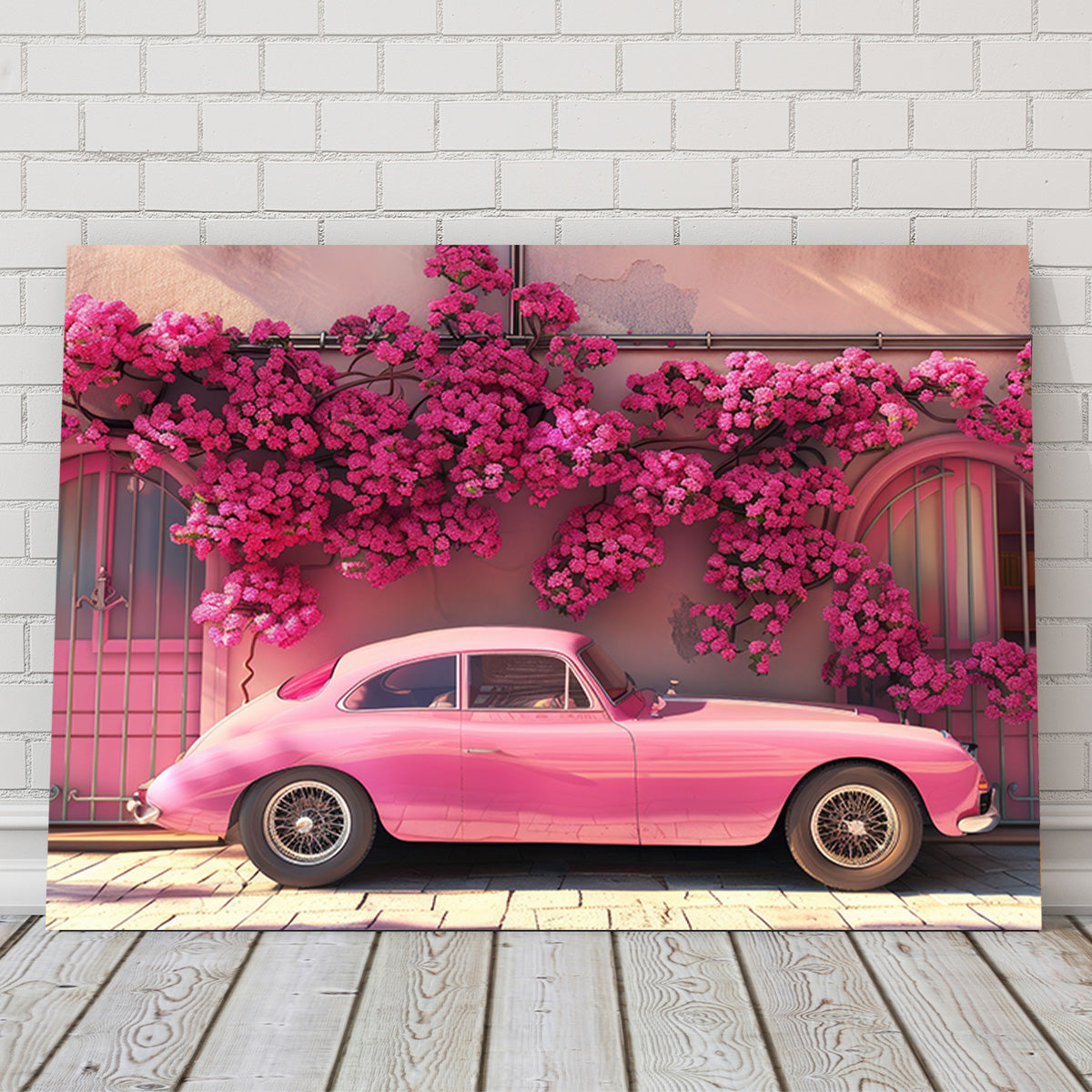 Pink Car and Flowers Wall Art