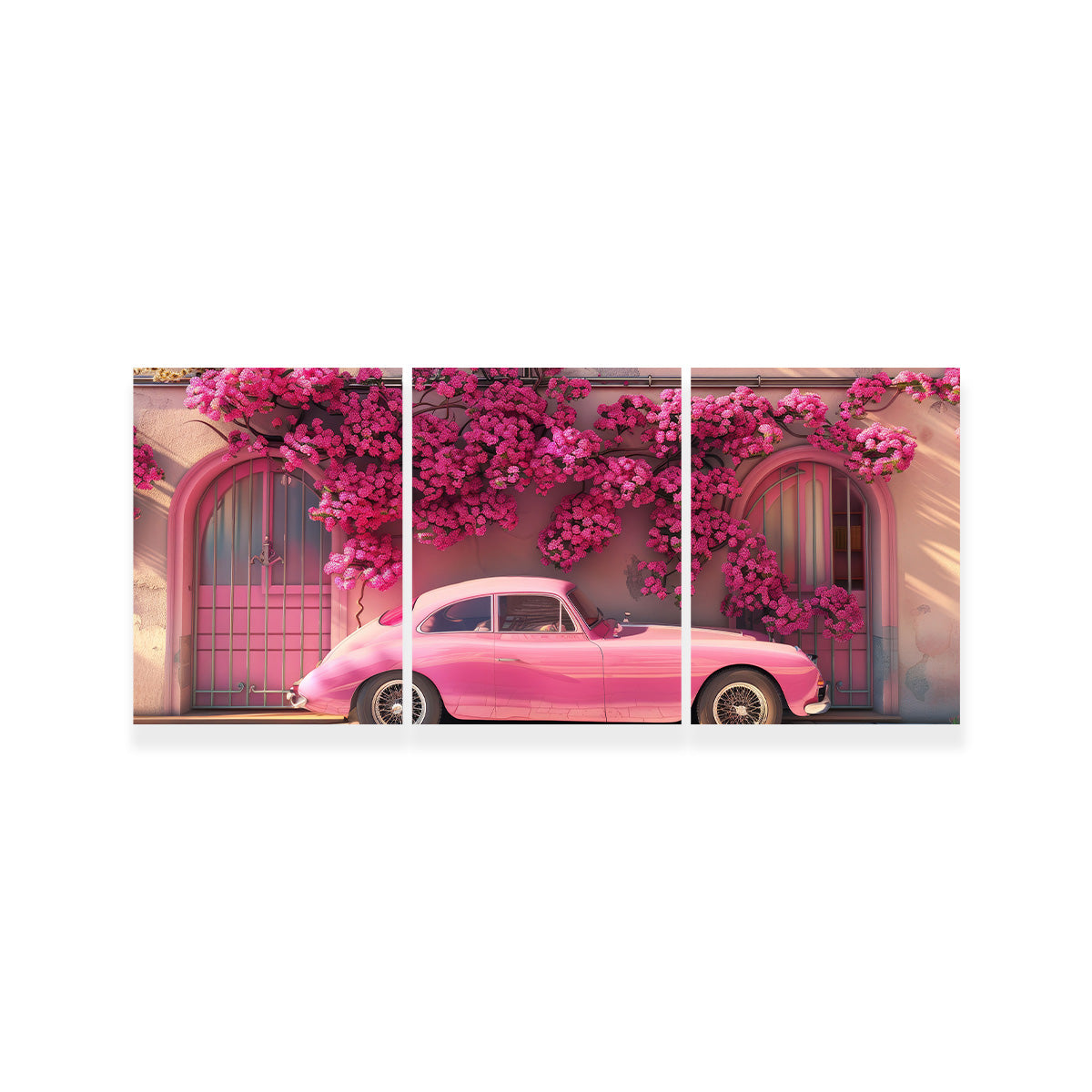 Pink Car and Flowers Wall Art