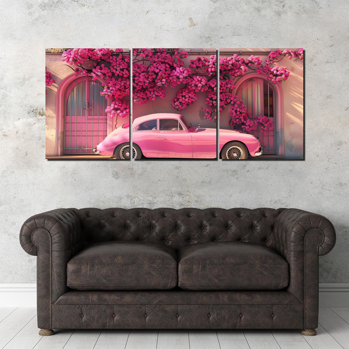 Pink Car and Flowers Wall Art