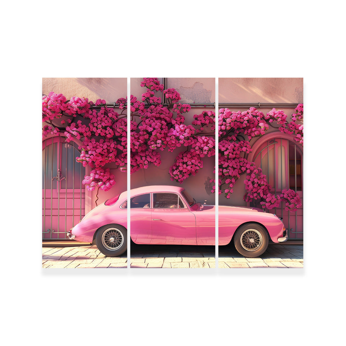 Pink Car and Flowers Wall Art