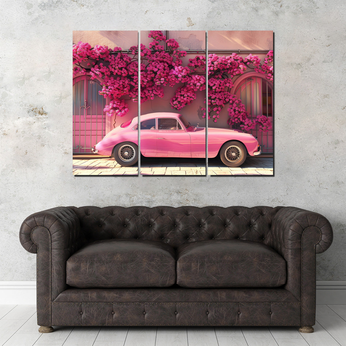 Pink Car and Flowers Wall Art