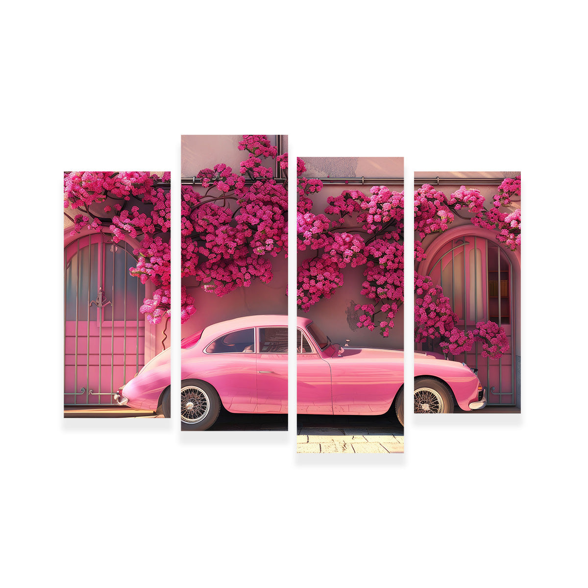 Pink Car and Flowers Wall Art