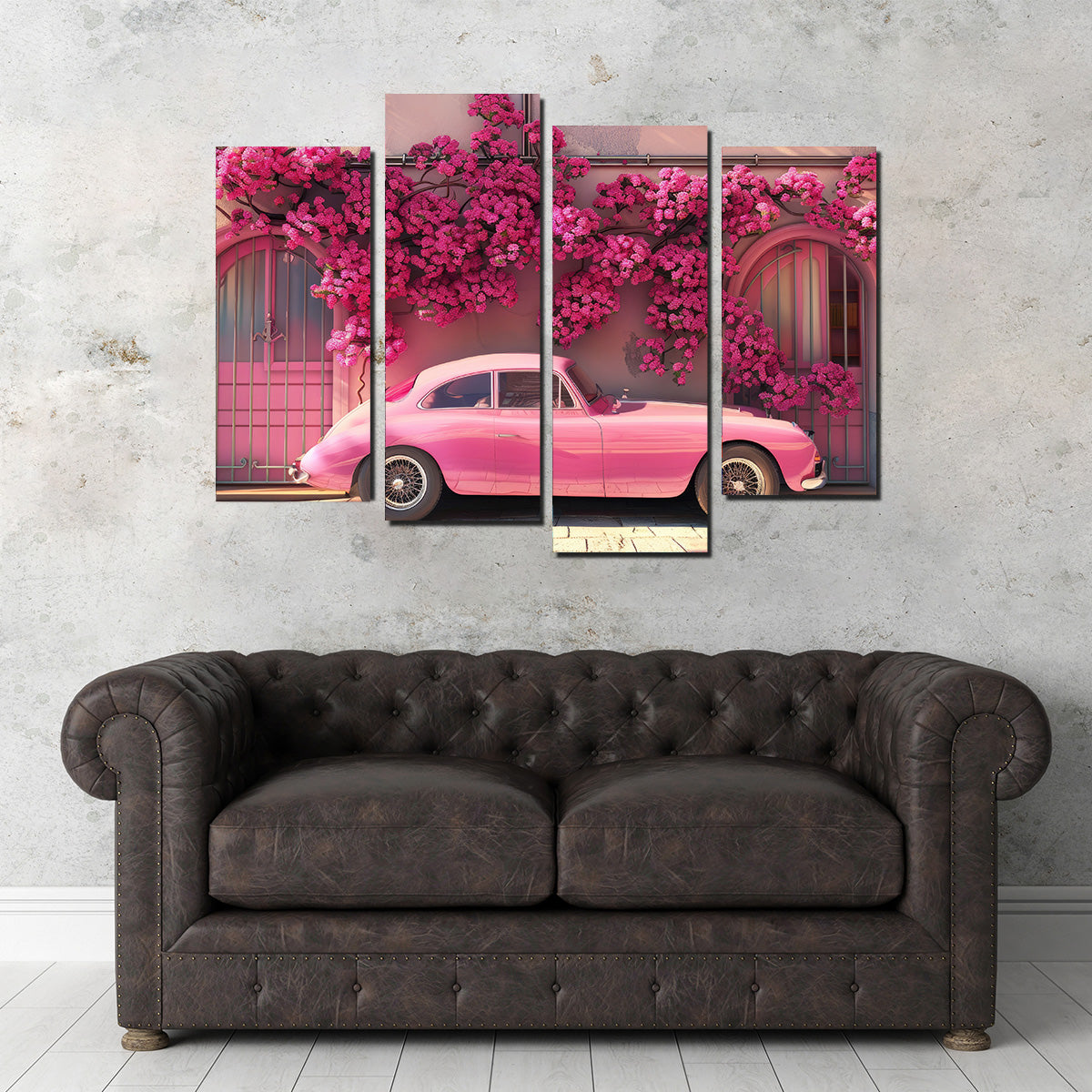 Pink Car and Flowers Wall Art