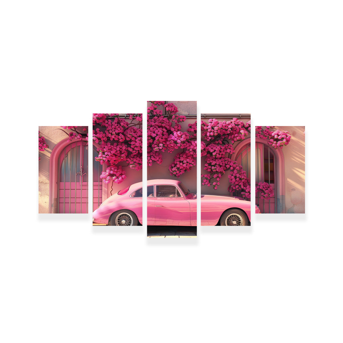Pink Car and Flowers Wall Art