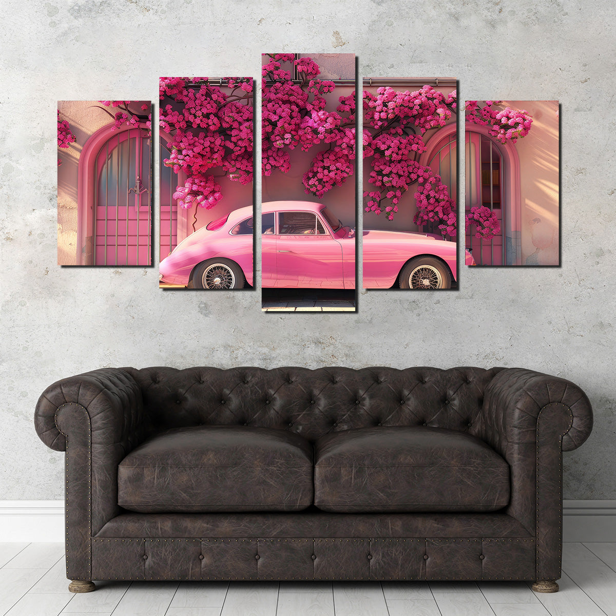 Pink Car and Flowers Wall Art