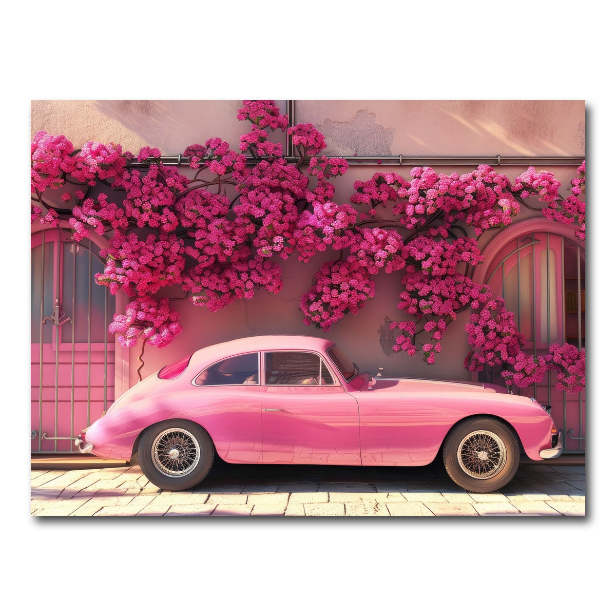 AUTO-MOCKUP WHITE | Pink Car and Flowers | 1 Piece | Gallery Wrap Canvas | group=4x3