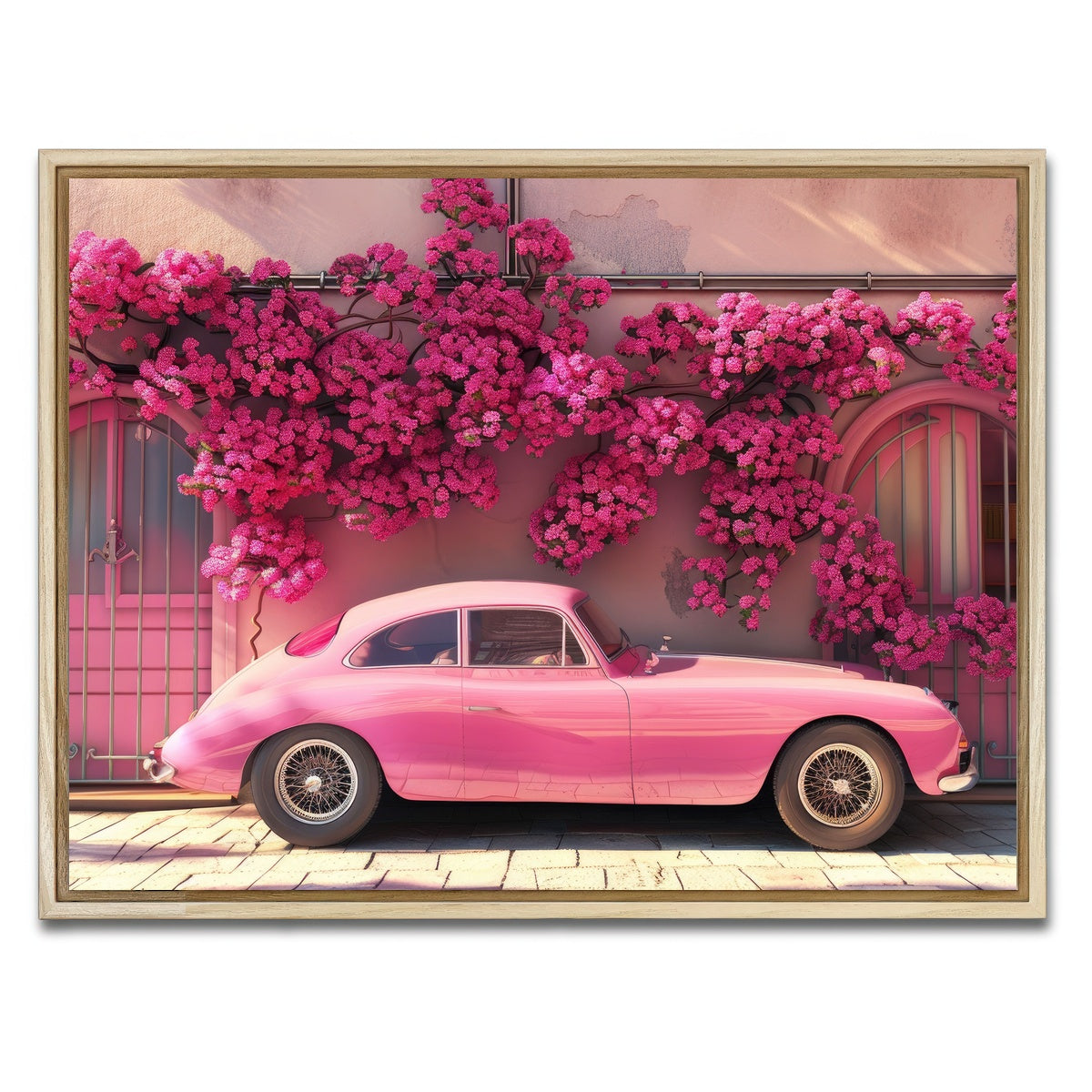 AUTO-MOCKUP WHITE | Pink Car and Flowers | 1 Piece | Natural Framed Canvas | group=4x3