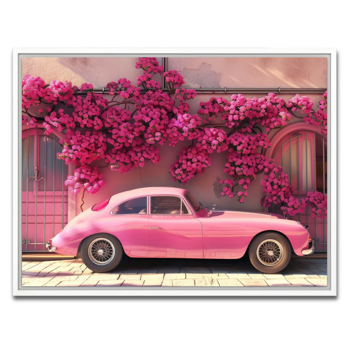 AUTO-MOCKUP WHITE | Pink Car and Flowers | 1 Piece | White Framed Canvas | group=4x3