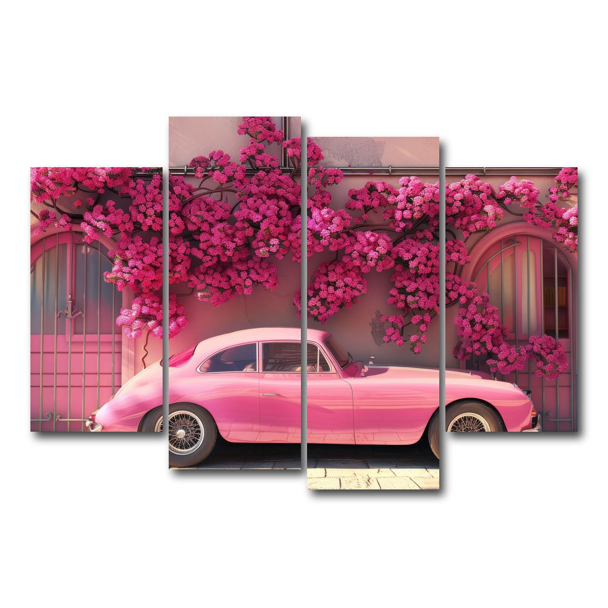 AUTO-MOCKUP WHITE | Pink Car and Flowers | 4 Piece | Gallery Wrap Canvas | group=4_short