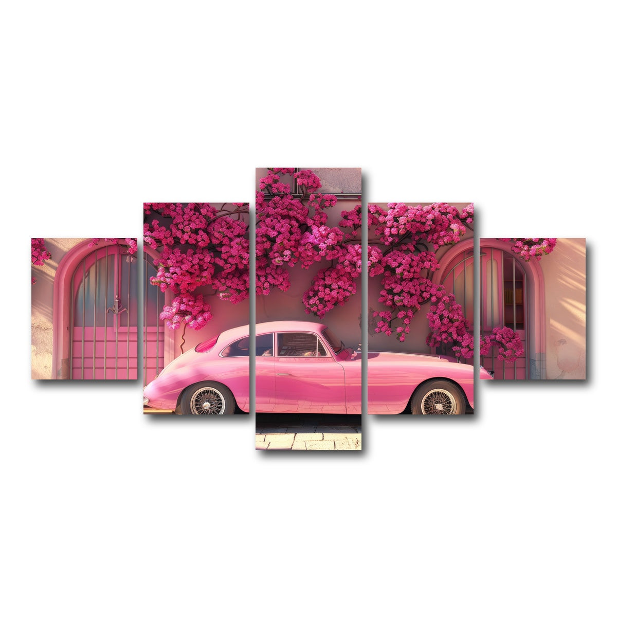 AUTO-MOCKUP WHITE | Pink Car and Flowers | 5 Piece | Gallery Wrap Canvas | group=5_short