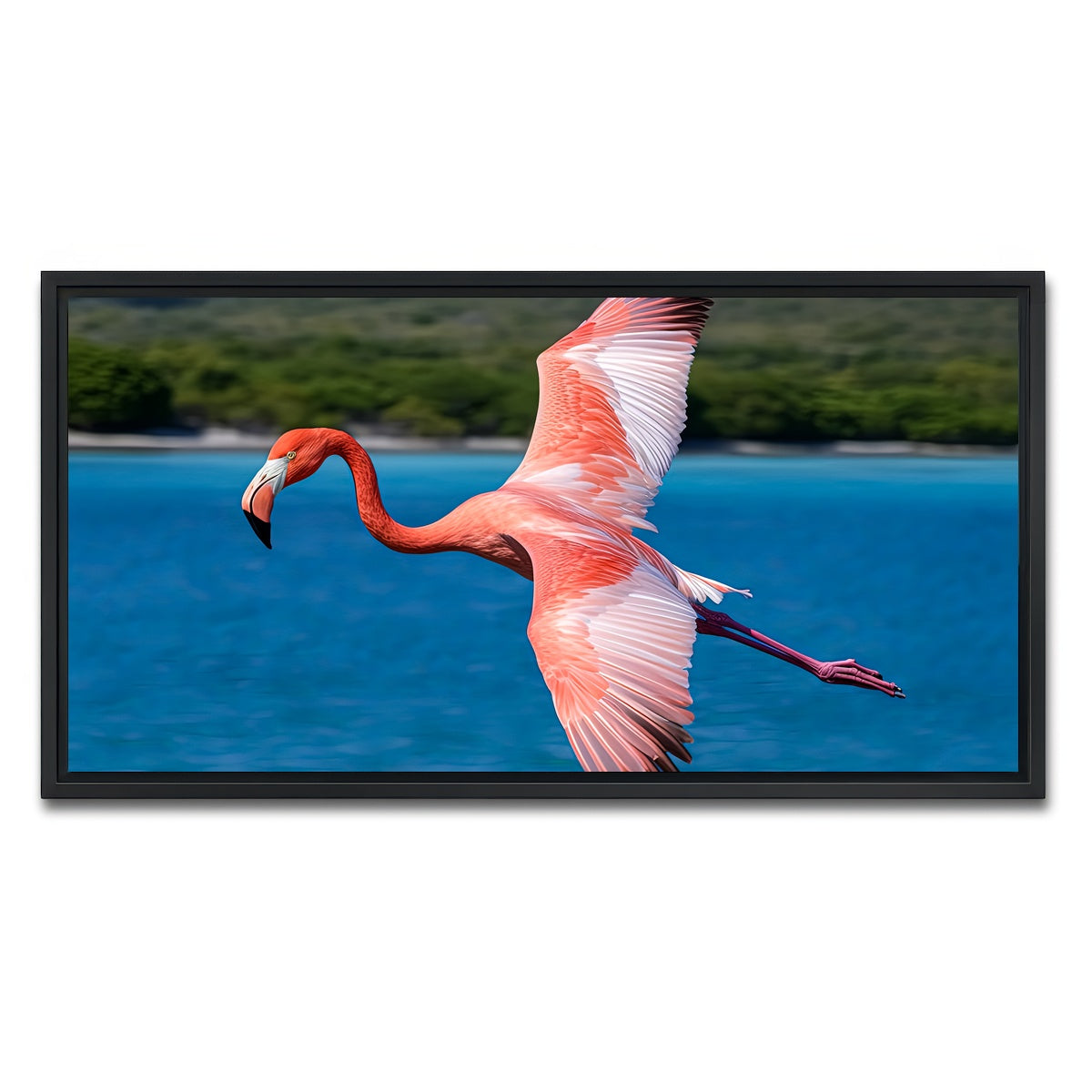 AUTO-MOCKUP WHITE | Pink Flamingo Flying | 1 Piece | Black Framed Canvas | group=2x1