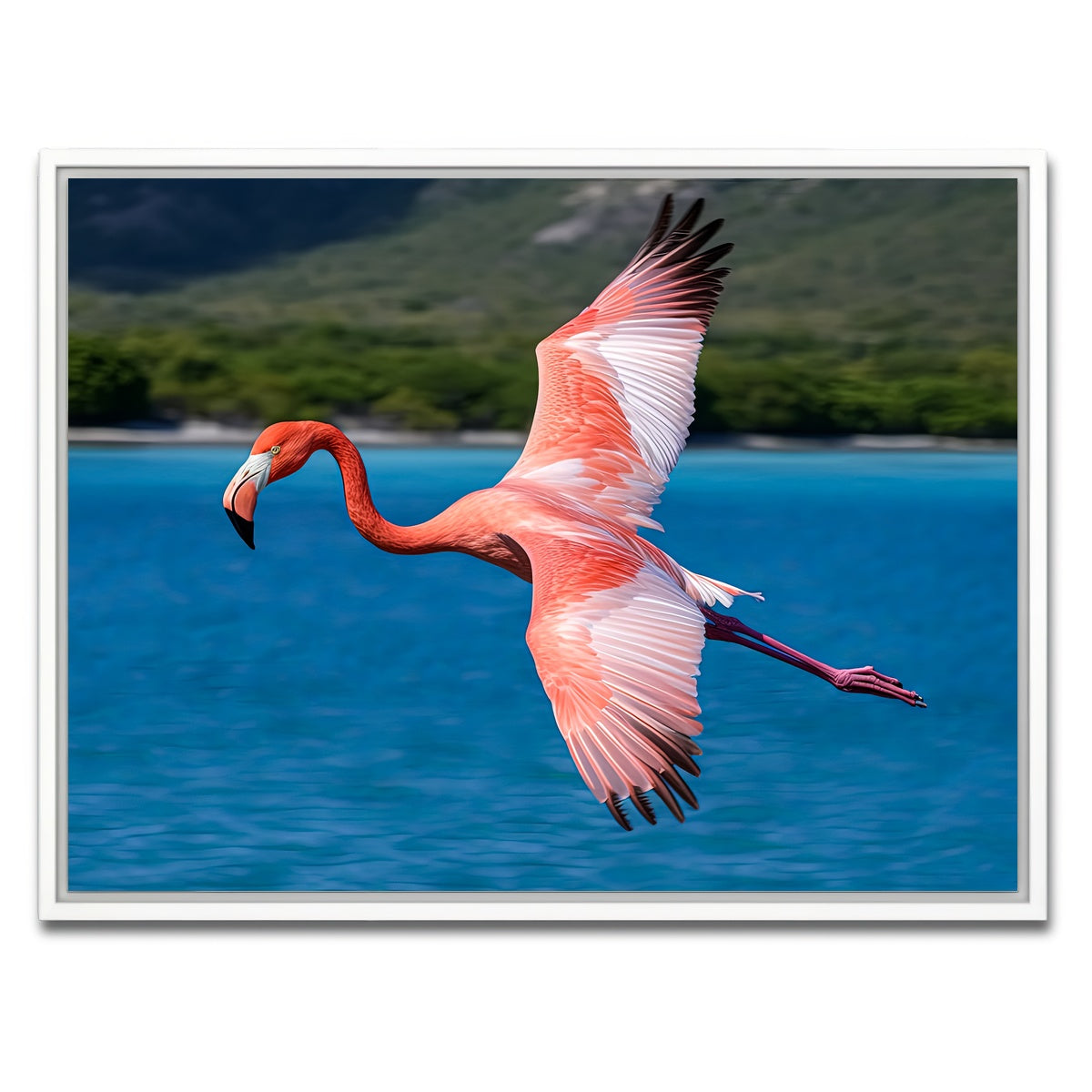 AUTO-MOCKUP WHITE | Pink Flamingo Flying | 1 Piece | White Framed Canvas | group=4x3