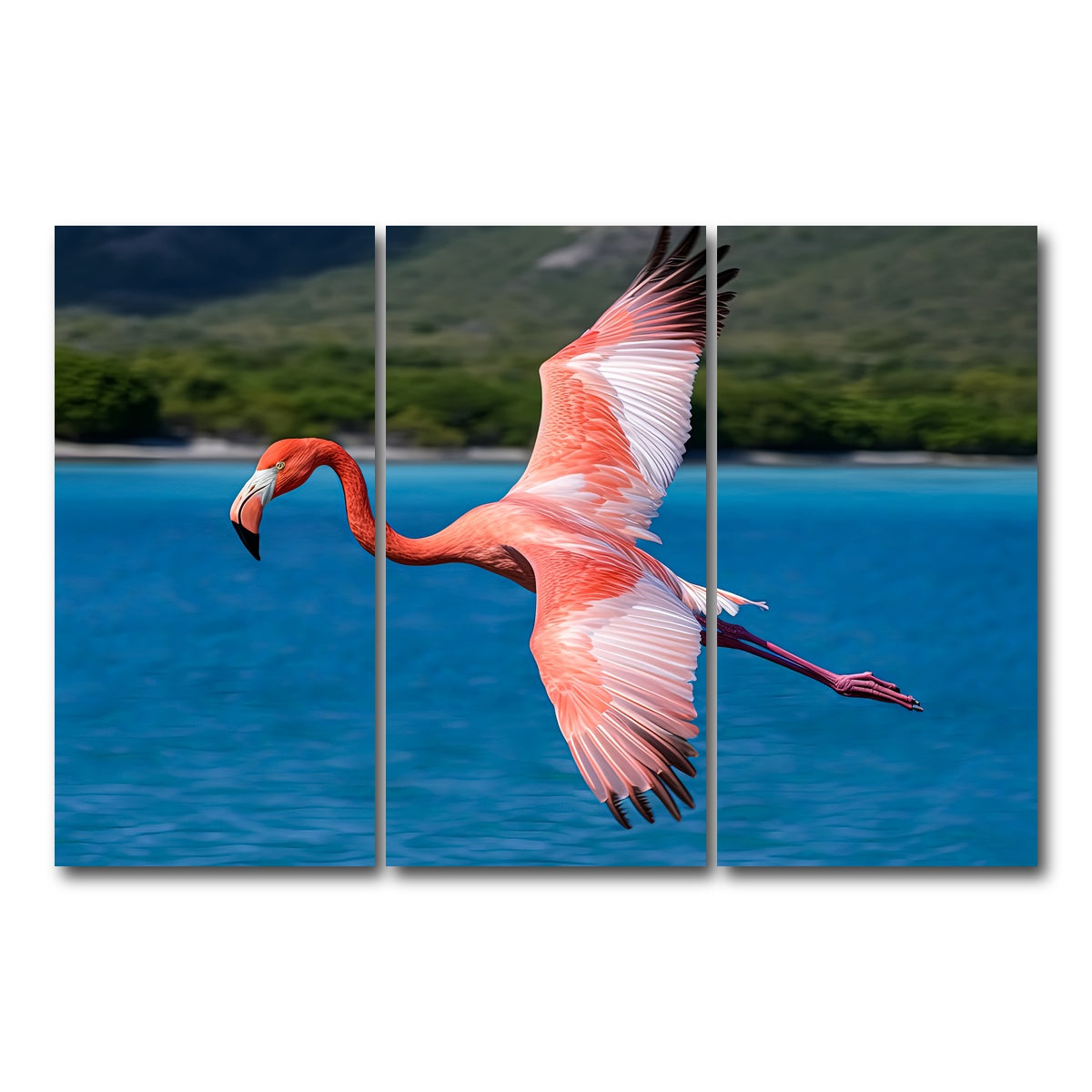 AUTO-MOCKUP WHITE | Pink Flamingo Flying | 3 Piece | Gallery Wrap Canvas | group=12x24