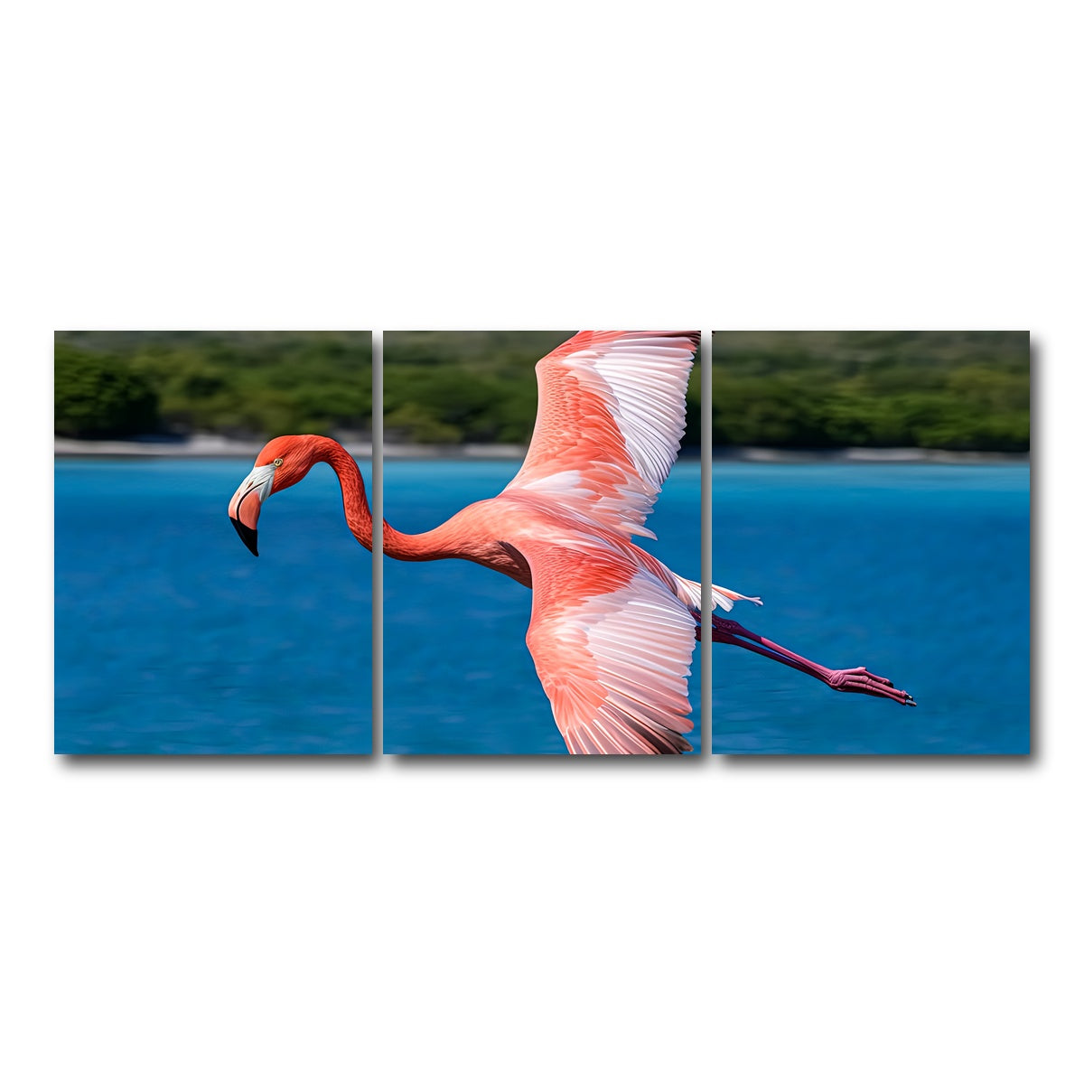 AUTO-MOCKUP WHITE | Pink Flamingo Flying | 3 Piece | Gallery Wrap Canvas | group=18x24
