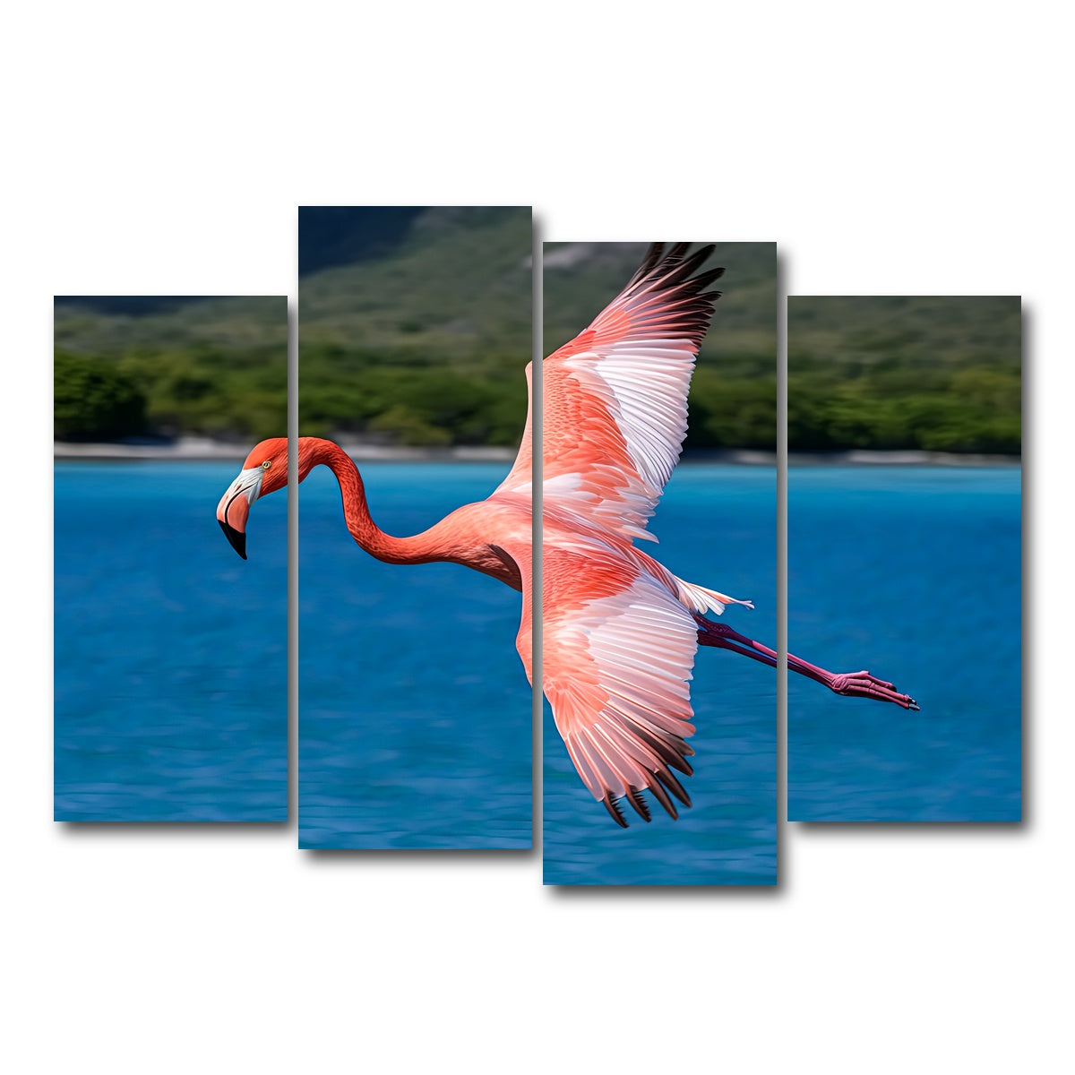 AUTO-MOCKUP WHITE | Pink Flamingo Flying | 4 Piece | Gallery Wrap Canvas | group=4_normal
