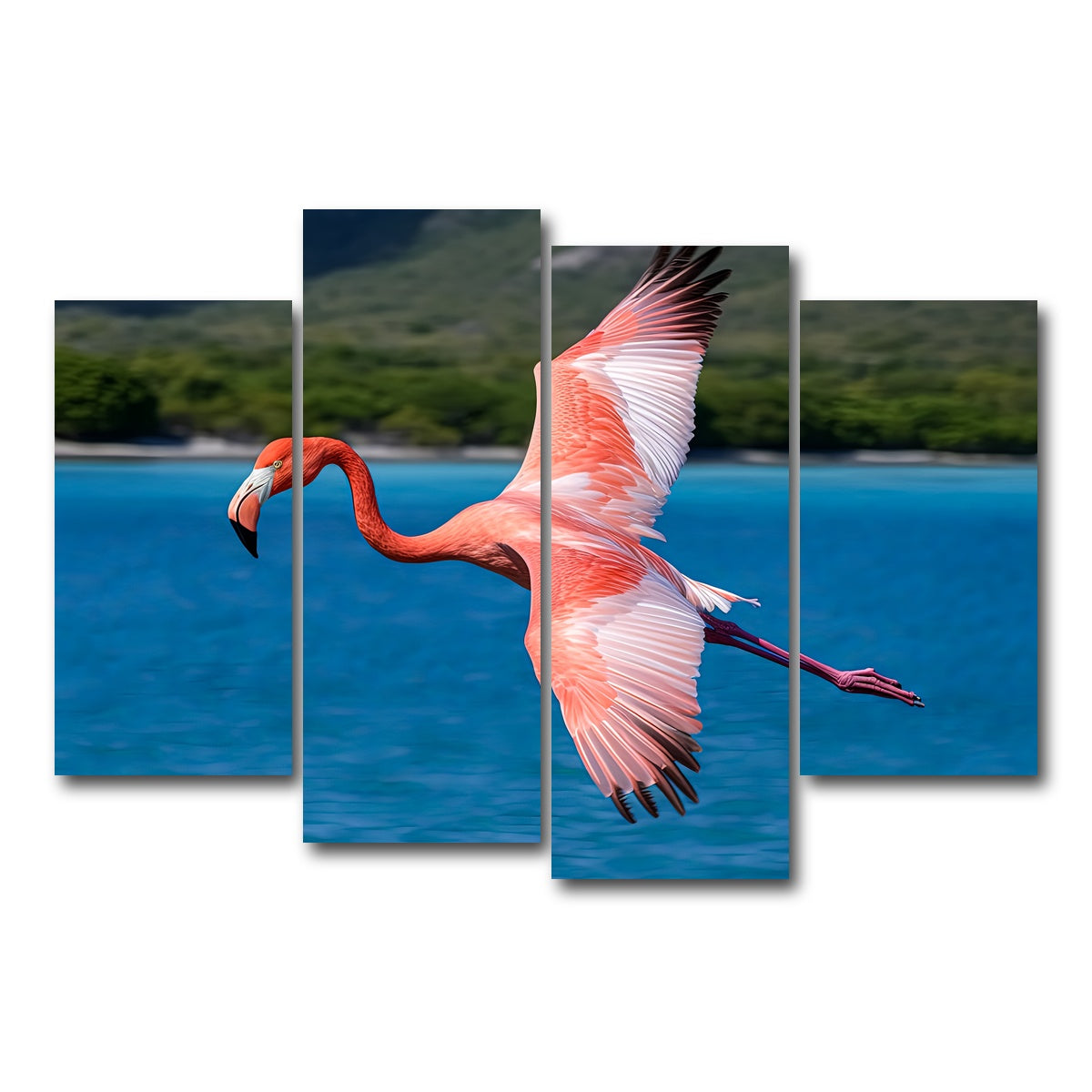 AUTO-MOCKUP WHITE | Pink Flamingo Flying | 4 Piece | Gallery Wrap Canvas | group=4_short