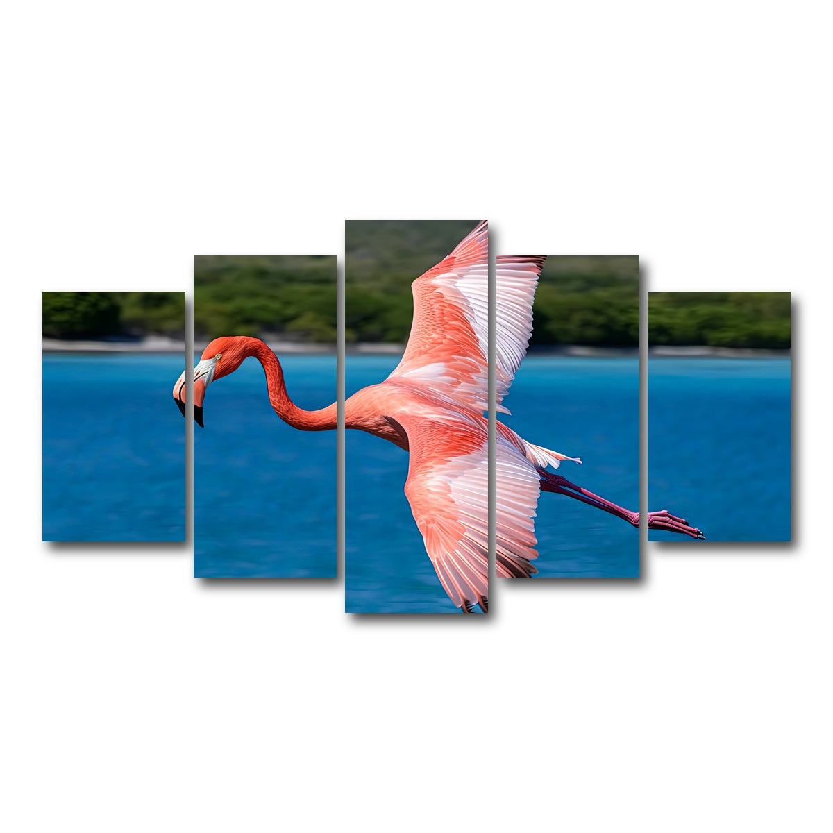 AUTO-MOCKUP WHITE | Pink Flamingo Flying | 5 Piece | Gallery Wrap Canvas | group=5_normal