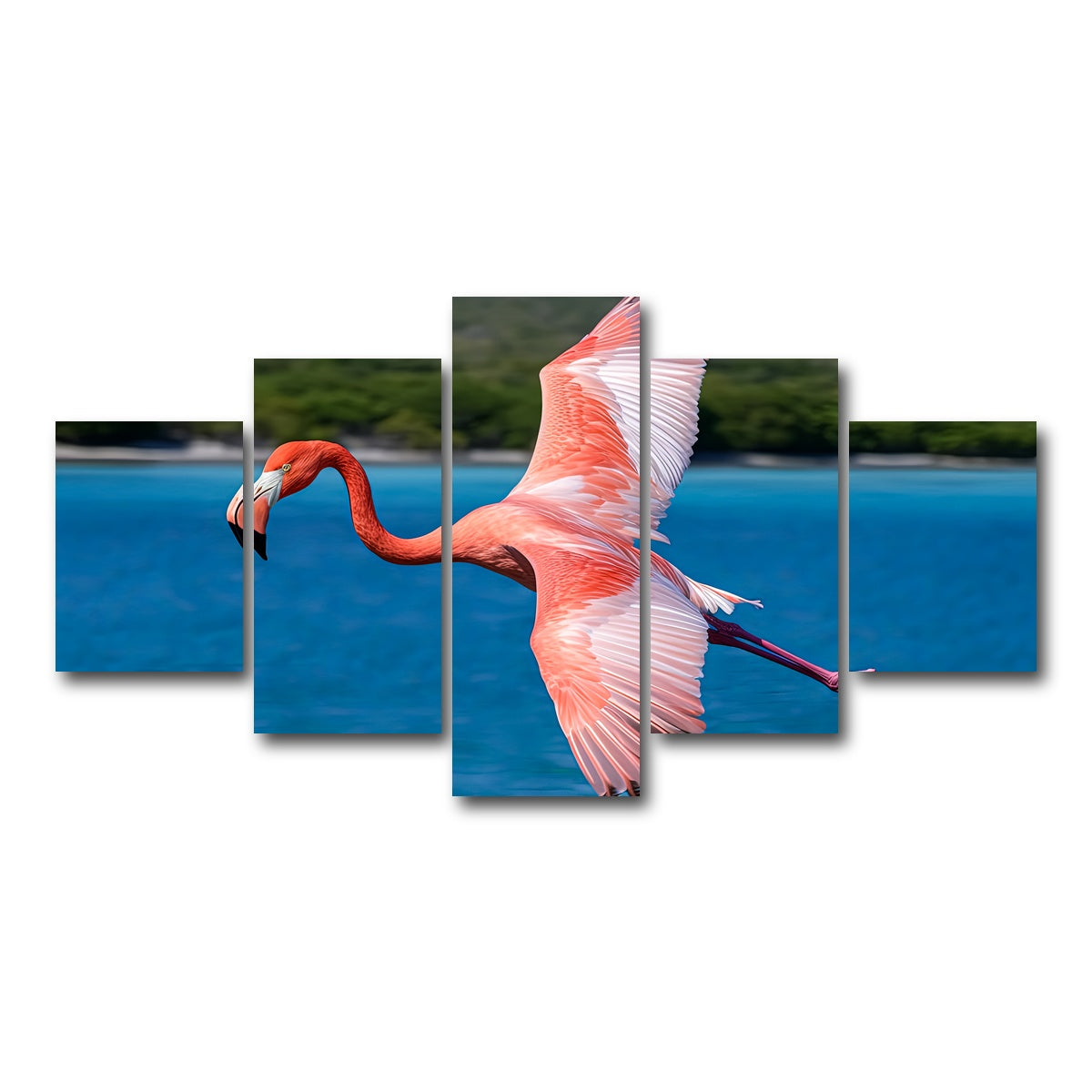 AUTO-MOCKUP WHITE | Pink Flamingo Flying | 5 Piece | Gallery Wrap Canvas | group=5_short